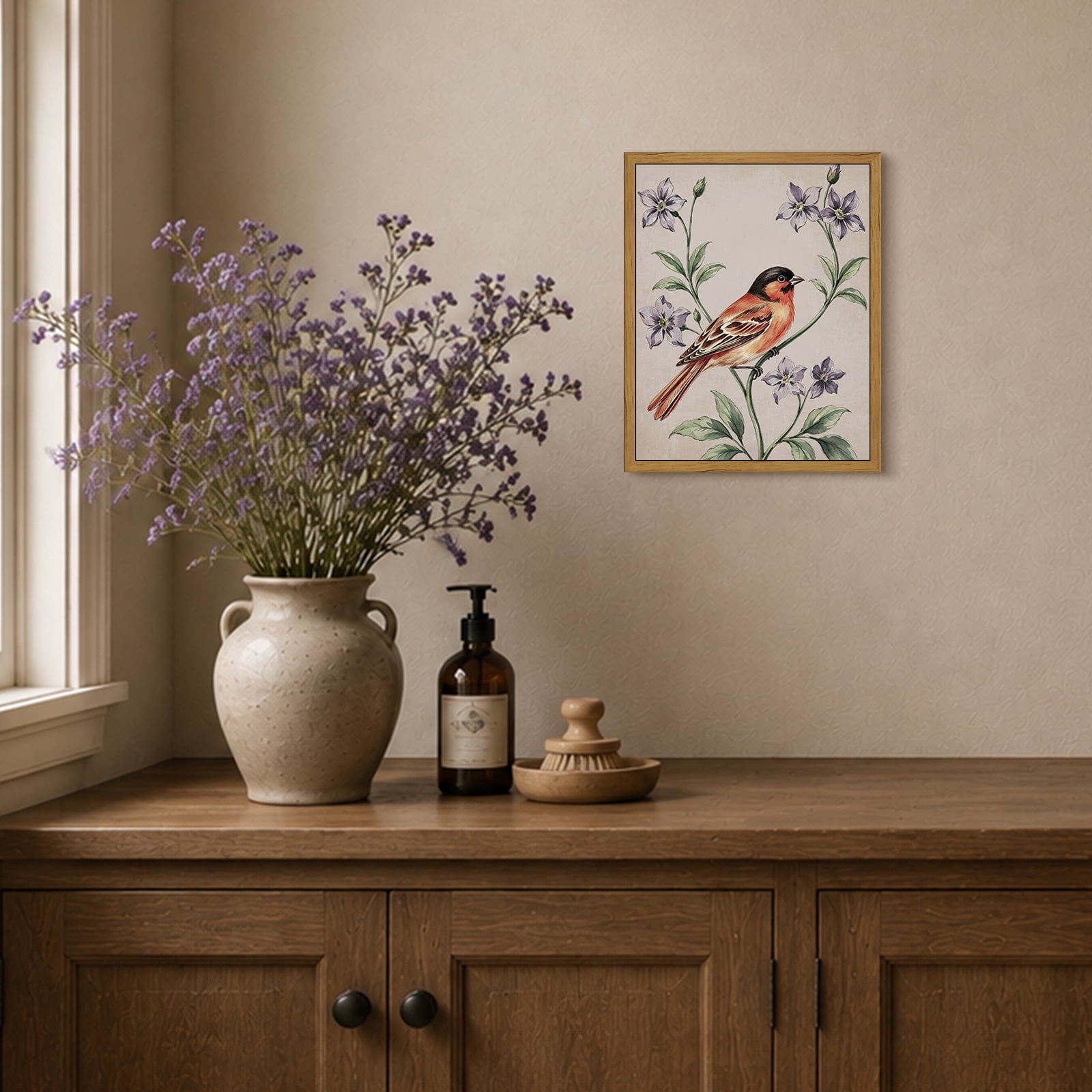 Drsoum Vintage Bird Wall Art Framed Floral Canvas Painting Print 8x10 Inch