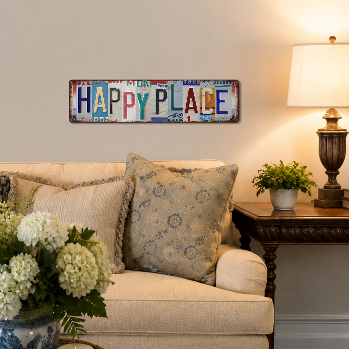 Drsoum Happy Place Vintage Metal Sign Vintage Wall Decor 4x16 Inch