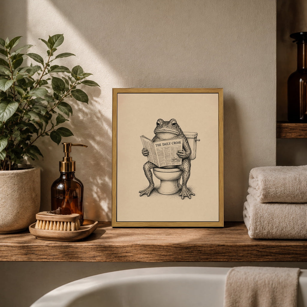 Drsoum Funny Frog Reading Newspaper on Toilet Bathroom Decor 8x10