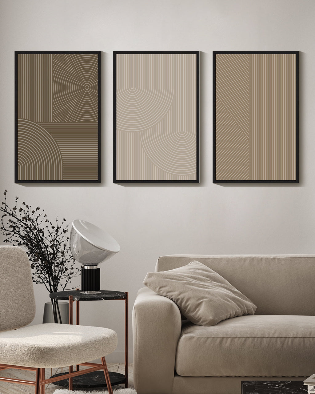 Drsoum 16x24in3pcs Black Framed Minimalist Abstract Modern Boho Neutral Line Decor Geometric Artwork Wall Art