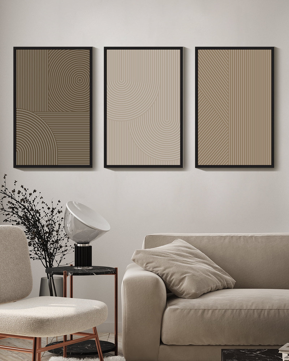 Drsoum 16x24in3pcs Black Framed Minimalist Abstract Modern Boho Neutral Line Decor Geometric Artwork Wall Art