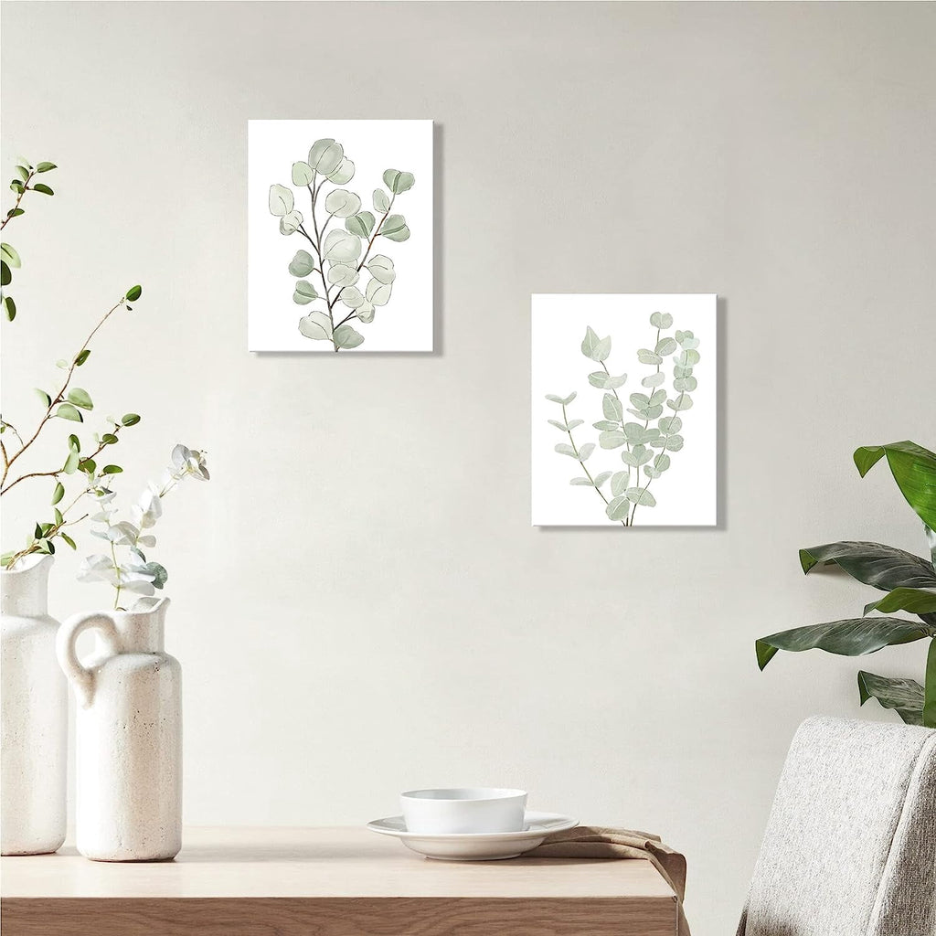 Drsoum Botanical Eucalyptus Light Green Boho Plant Canvas Framed Wall Art Decor 8"x 10" Set of 4