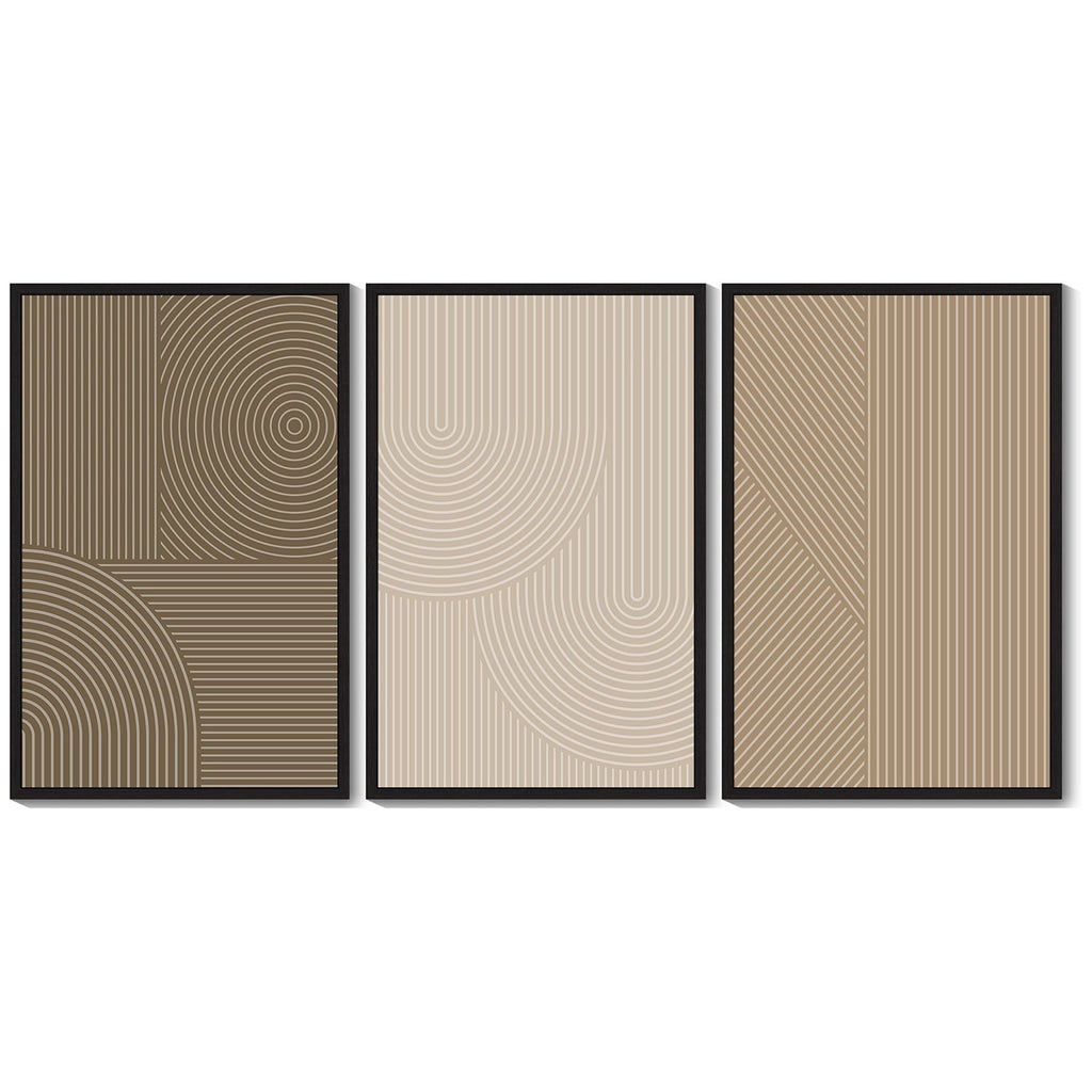Drsoum 16x24in3pcs Black Framed Minimalist Abstract Modern Boho Neutral Line Decor Geometric Artwork Wall Art