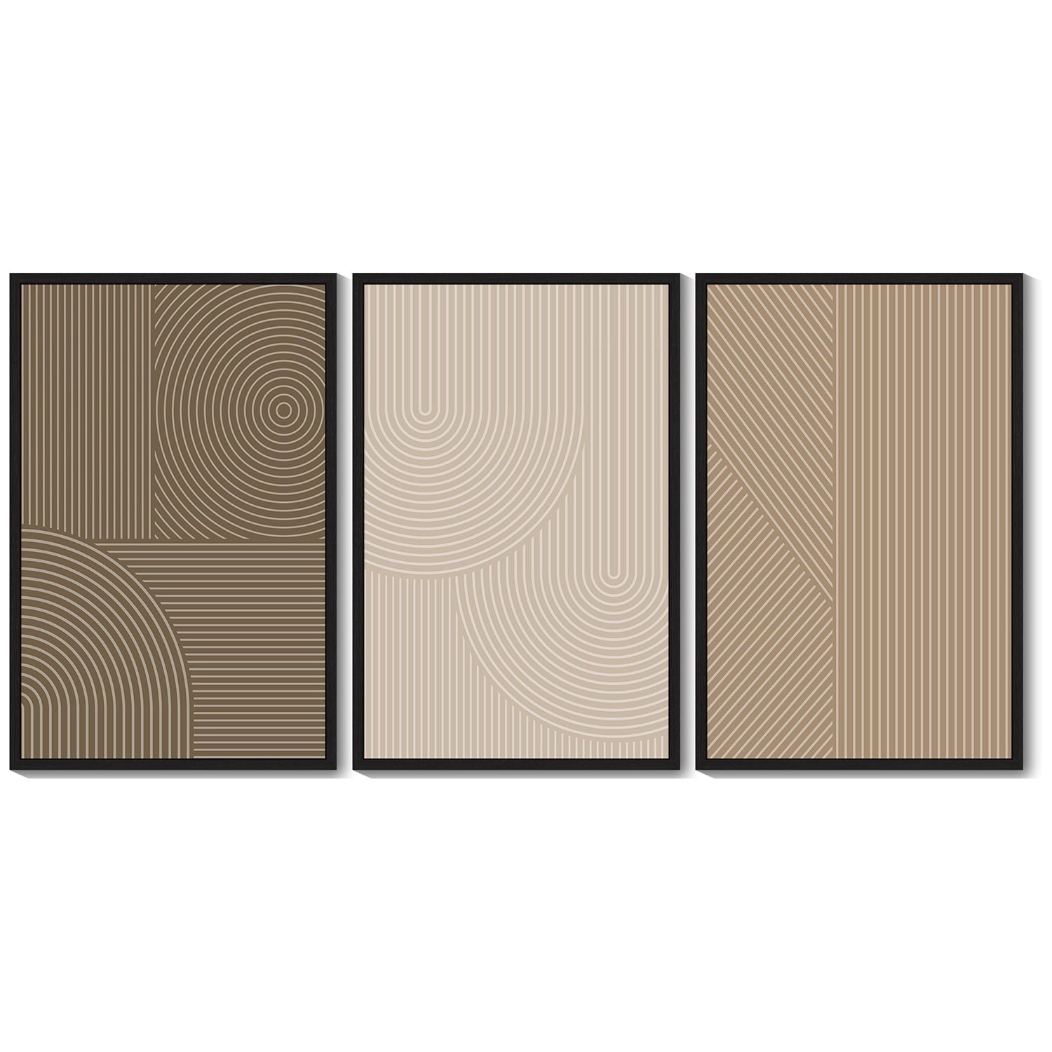 Drsoum 16x24in3pcs Black Framed Minimalist Abstract Modern Boho Neutral Line Decor Geometric Artwork Wall Art