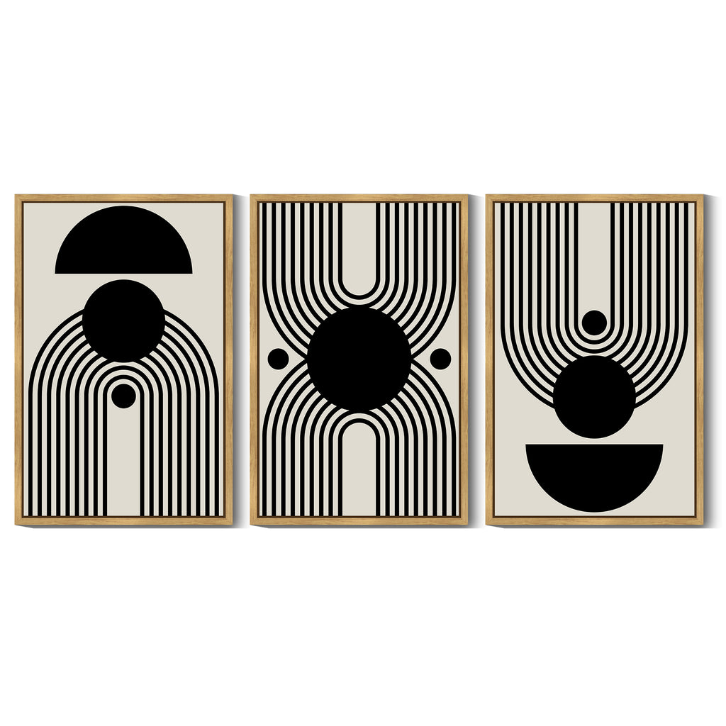 Drsoum Large 24x36in3pcs Natural Framed Black and White Abstract Wall Art Minimal Shapes Illustrations Modern Decor Ready To Hang