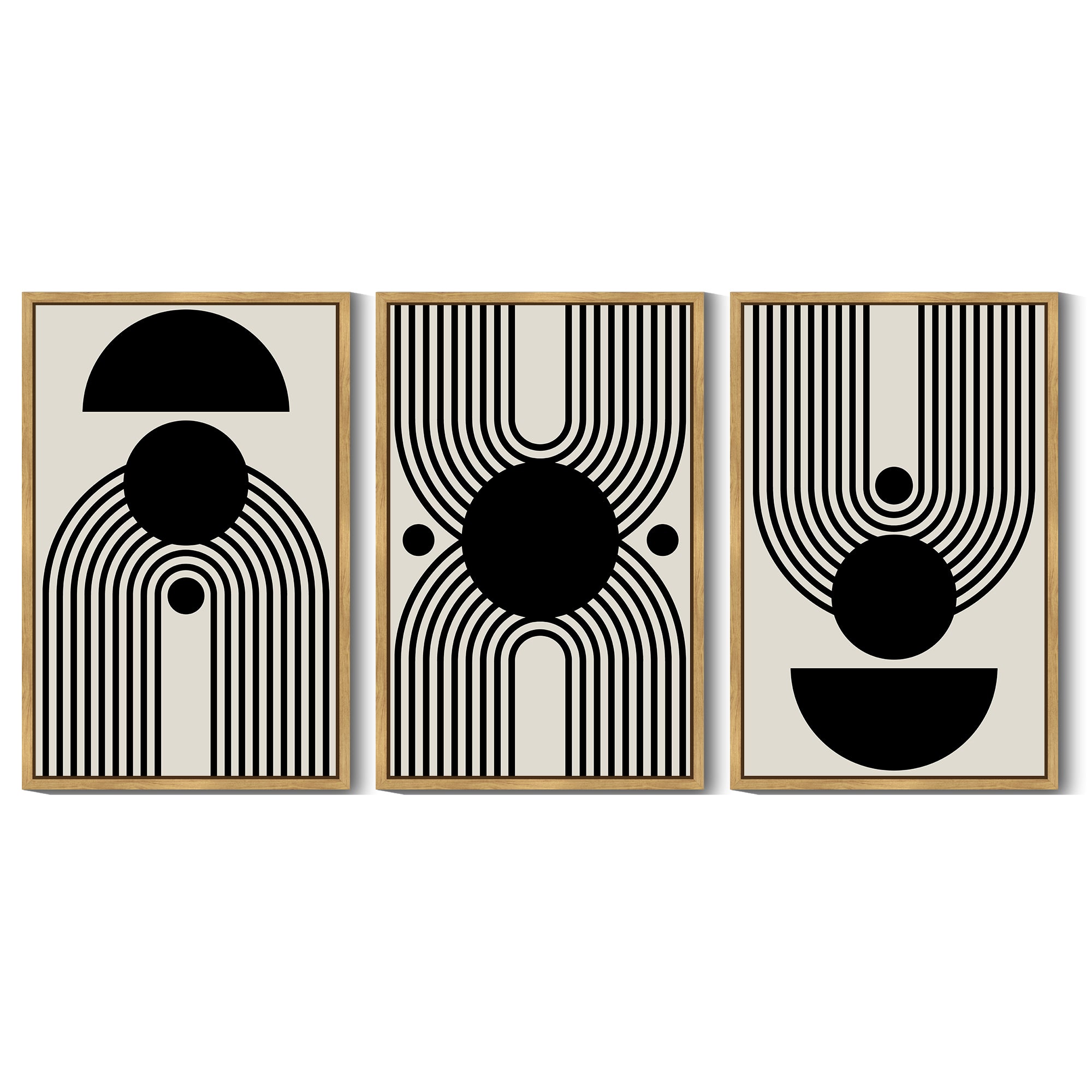 Drsoum Large 24x36in3pcs Natural Framed Black and White Abstract Wall Art Minimal Shapes Illustrations Modern Decor Ready To Hang