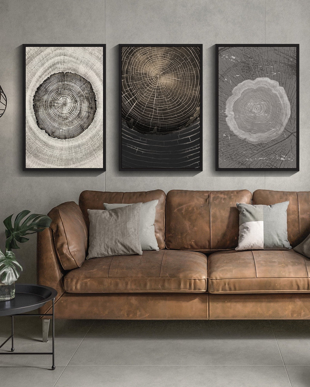 16x24in Black Framed Vintage Wood Tree Rings Wall Art Farmhouse Rustic Framed for Office Dining Room Hallway Canvas Paintings Nature Artwork