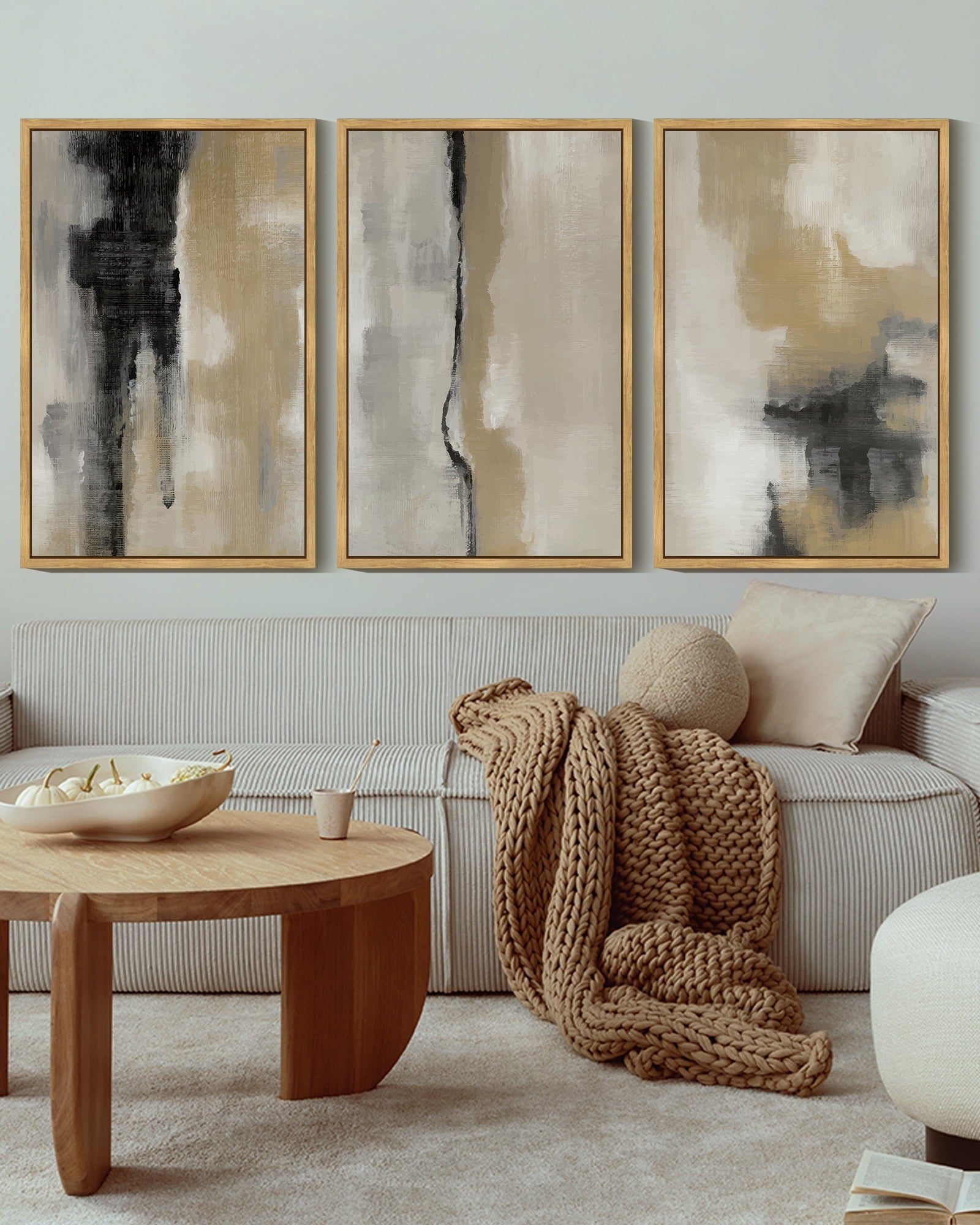 Drsoum Abstract Wall Art 16x24in3pcs Natural Framed Color Block Artwork for Office Hallway Bedroom