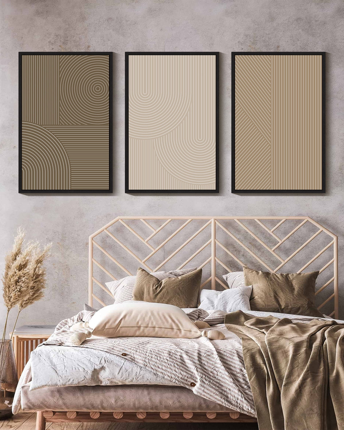 Drsoum Large Minimalist 24x36in3pcs Black Framed Abstract Wall Art Modern Boho Neutral Line Wall Decor Geometric Artwork Bedroom Living Room