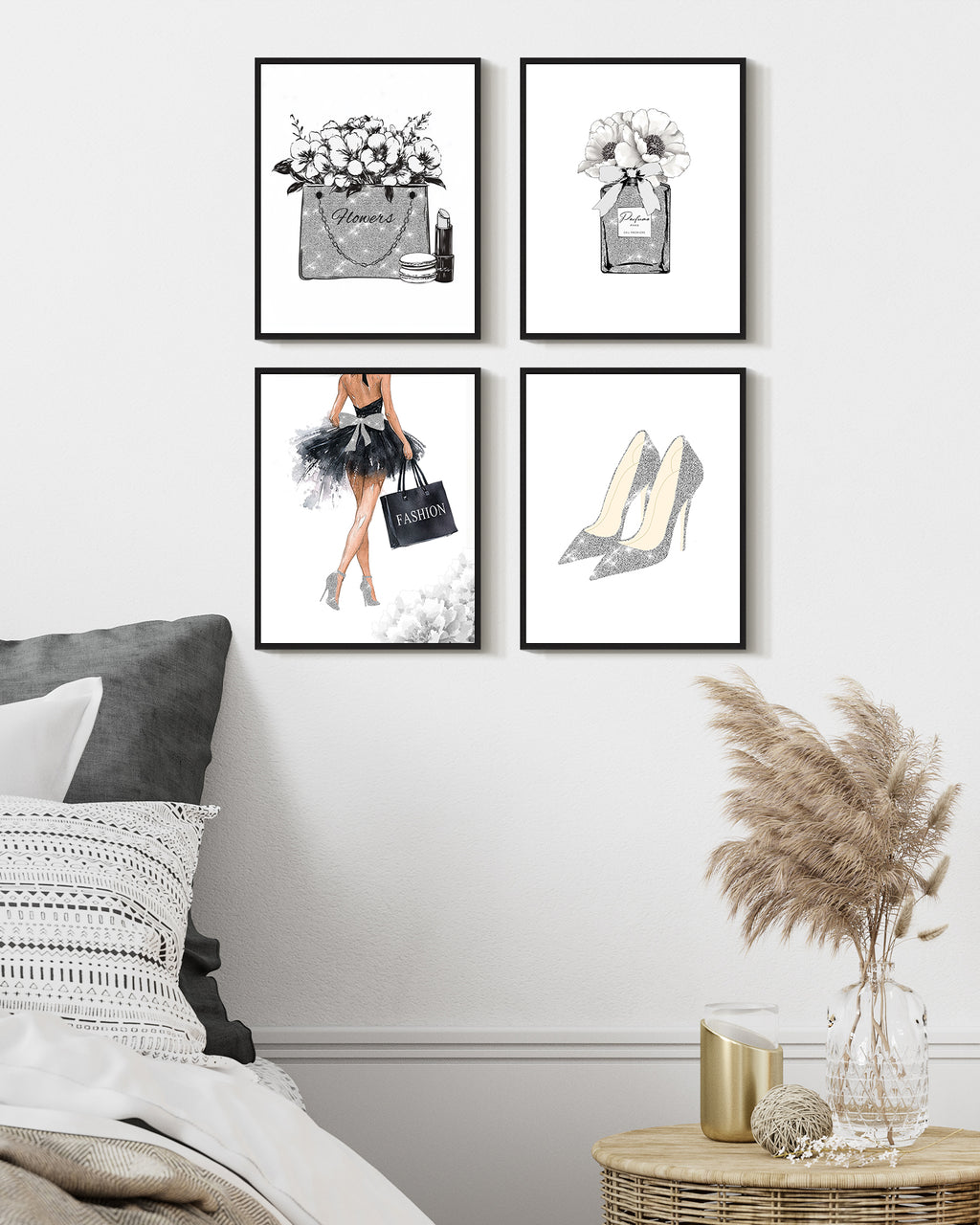 Drsoum Glam Black Fashion Ladies Wall Art Girly Beauty Makeup Room Decor 8x10in4pcs Black Framed
