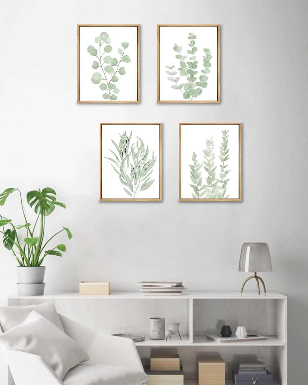 Drsoum Framed Botanical Plant Canvas Wood Wall Art Green Sage Eucalyptus Leaf Picture 8"x10"x4pcs