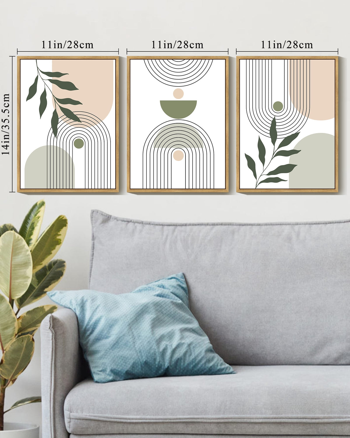 Drsoum Plant Wall Art Green Botanical Abstract Decor for Office Bathroom 11x14in3pcs Natural Framed