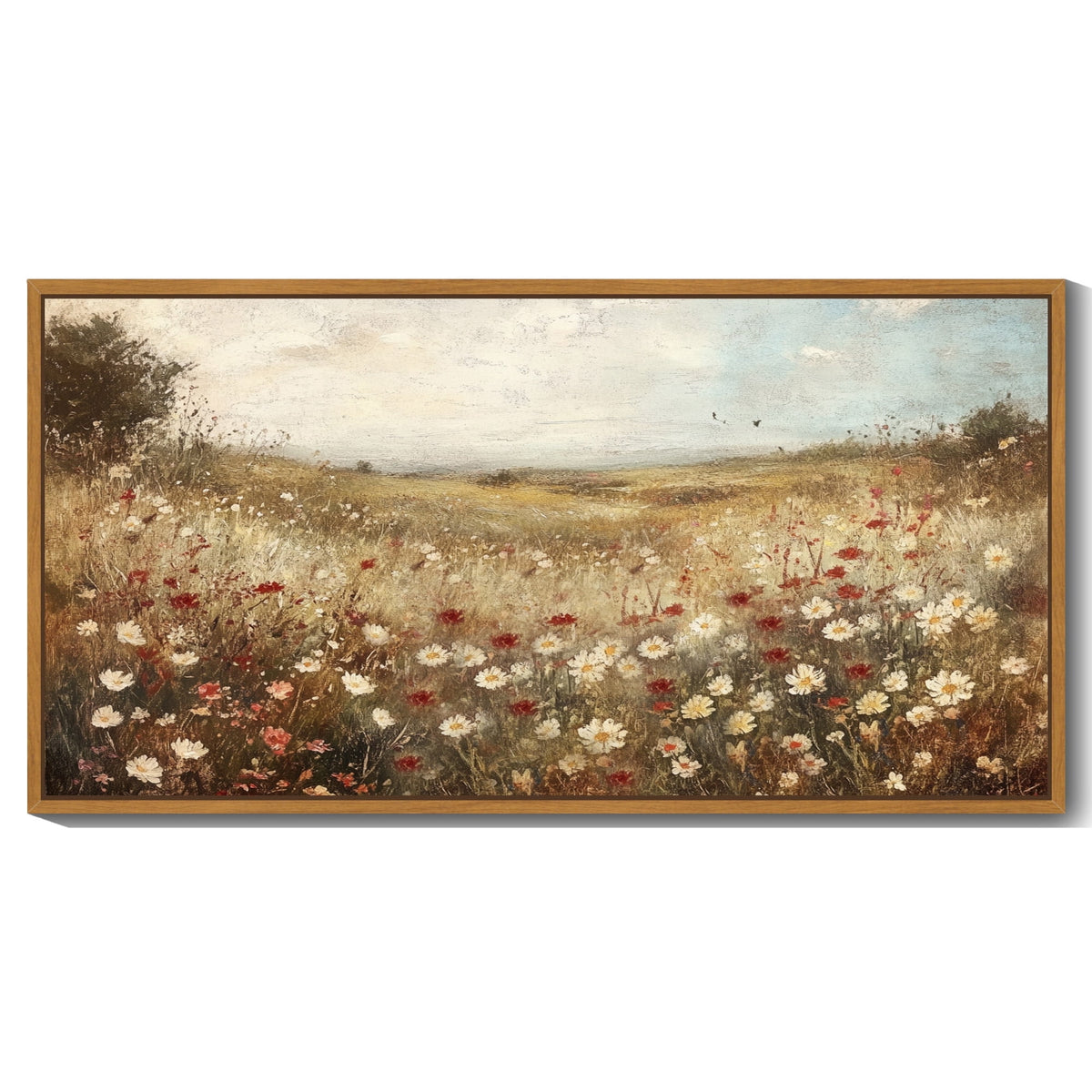 Drsoum 20x40in Natural Framed Rustic Floral Wall Art Landscape Wall Prints Farmhouse Hallways Dining Rooms Bedroom Living Rooms Decor
