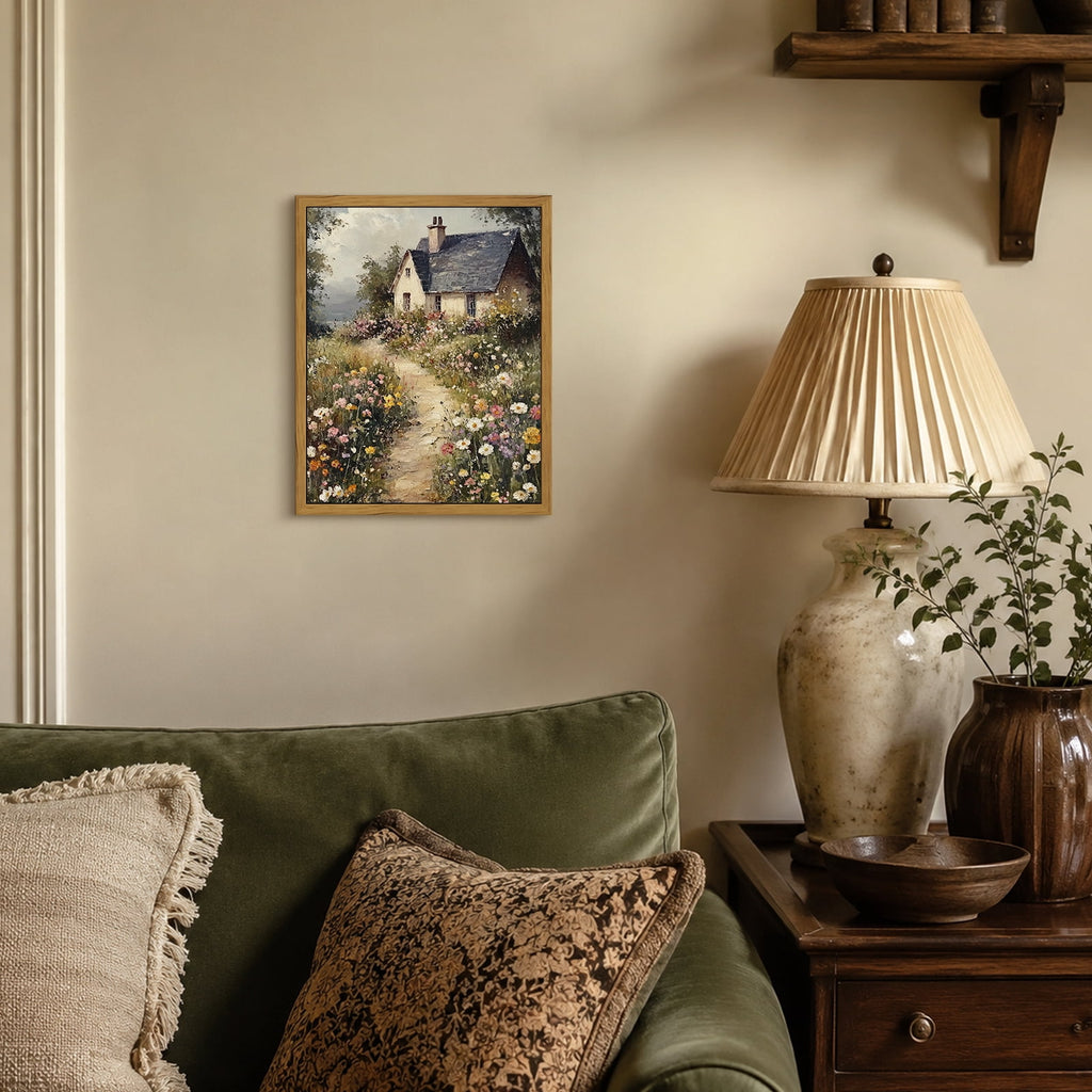 Drsoum Vintage Cottage Wall Art Framed Floral Canvas Painting Print 8x10 Inch