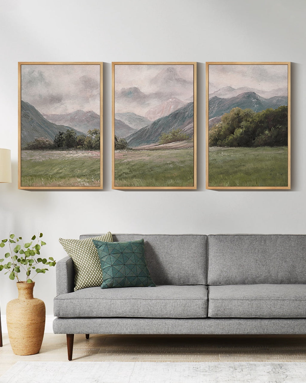 Drsoum Vintage Landscape 24x36in3pcs Brown Framed Wall Art Mountain Range Retro Classic Farmhouse Paints Rustic