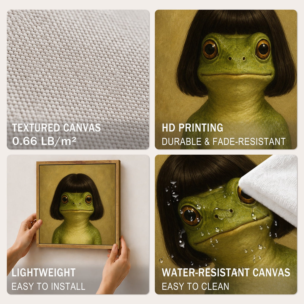 Drsoum 8x10 Framed Frog Bob Haircut Canvas Wall Art Whimsical Decor