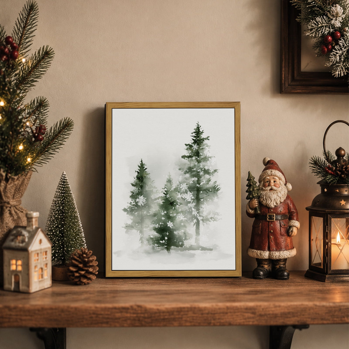 Drsoum Pine Tree Wall Art Framed Canvas Print 8x10 Inch