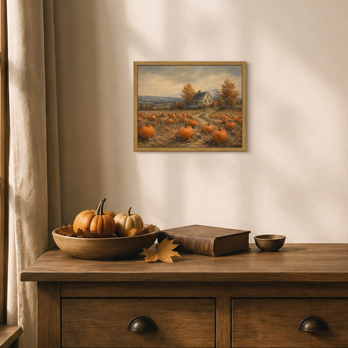 Drsoum Fall Pumpkin Patch Farmhouse Wall Art Framed Canvas Print 8x10 Inch