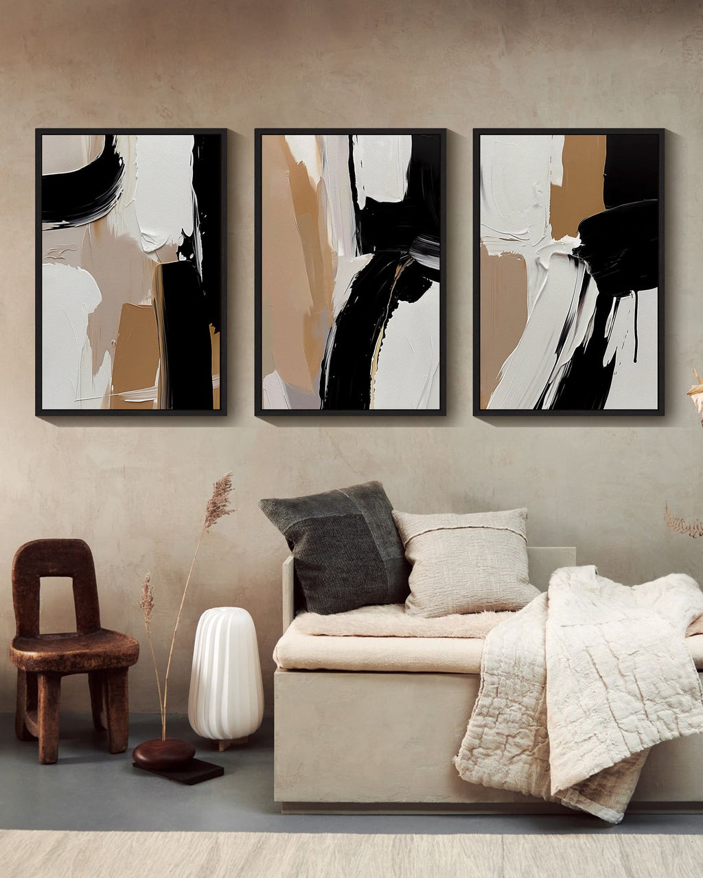 Drsoum Large Black Abstract Wall Art 24x36in3pcs Black Framed Modern Minimalist Painting Decor Graffiti Artwork