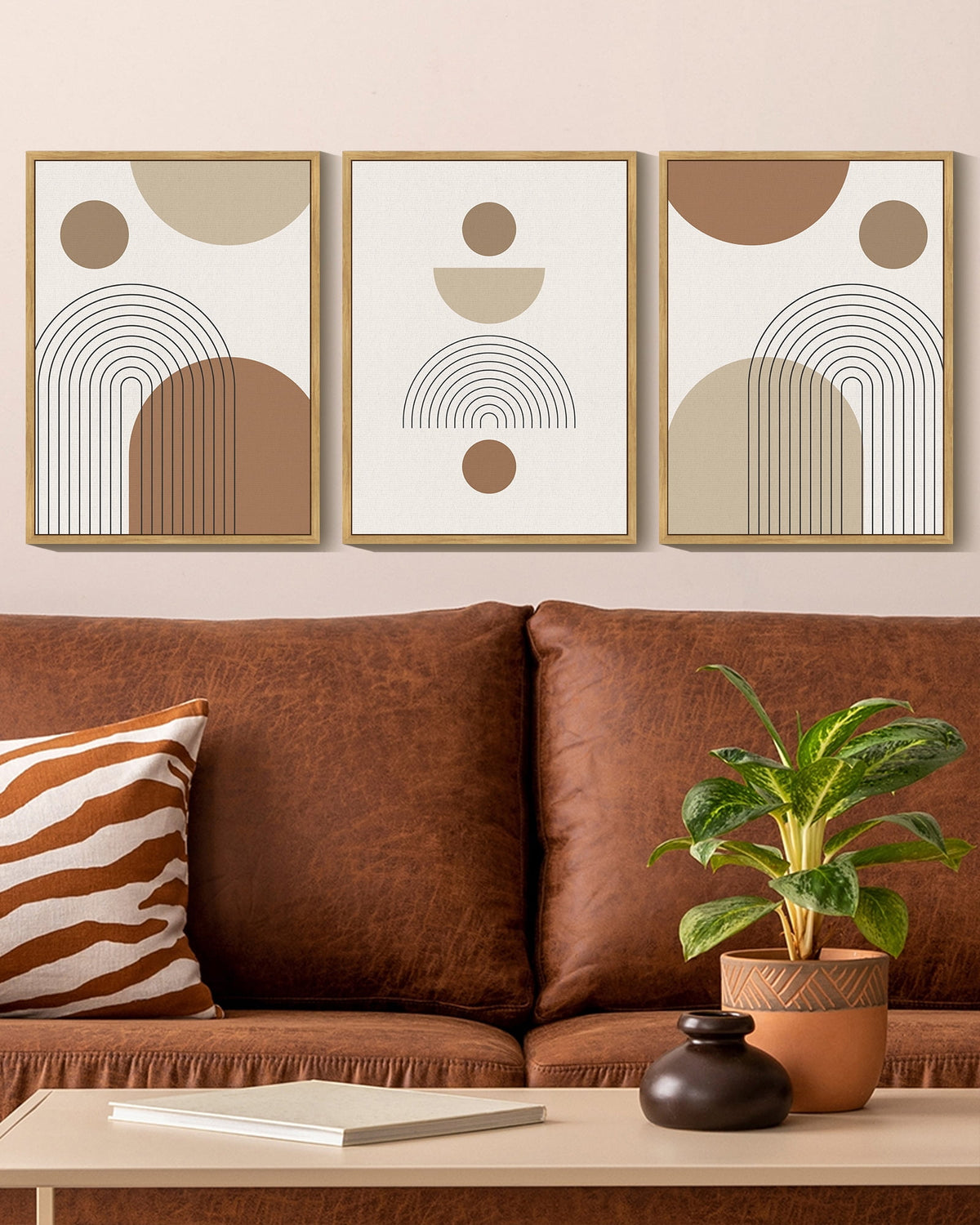 Drsoum Abstract Wall Art Bohemia Line Printing Minimalist for Bathroom Prints with Sun Lines 11x14in3pcs Natural Framed