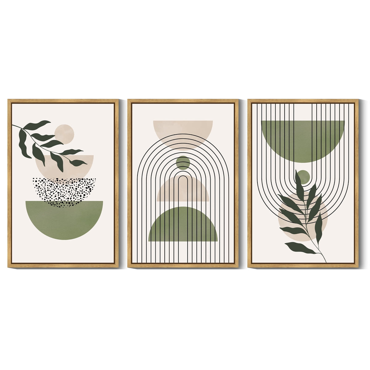Drsoum Bohemia Art Modern Prints 16x24in3pcs Natural Framed Bohemain Printing Abstract with Leaf & Sun Lines Decor