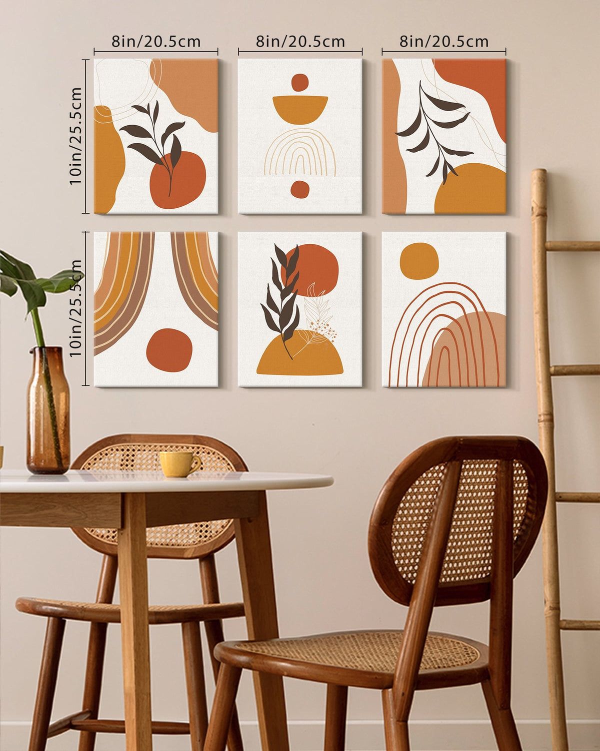 Drsoum Botanical Boho Wall Decor Modern Wall Art Minimalist Decor Geometry Wall Painting Ready to Hang 8x10in6pcs Natural Framed