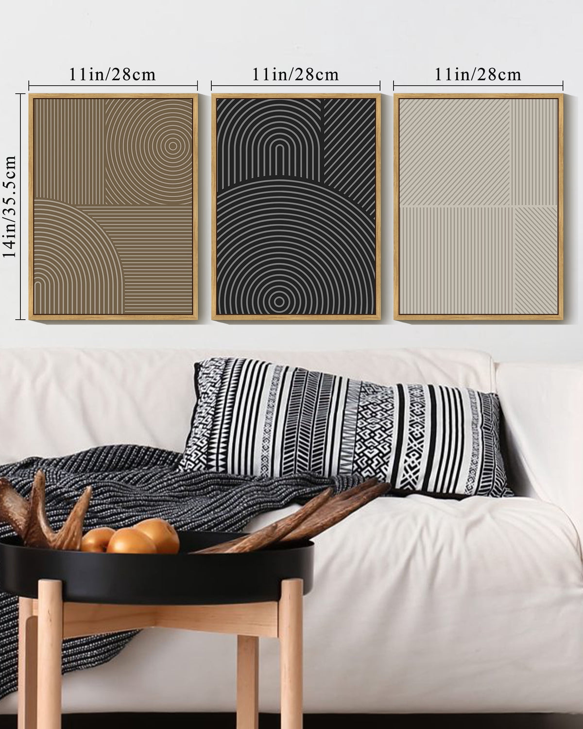 Drsoum Minimalist Abstract Wall Art Modern Line Decor Geometric Artwork Kitchen Dining Room 11x14in3pcs Natural Framed
