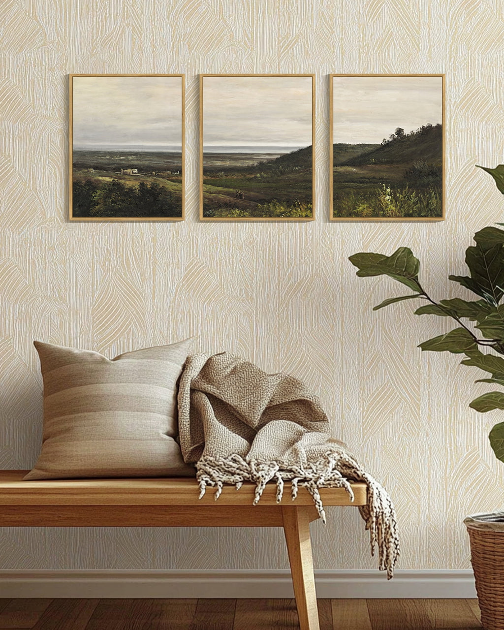 Drsoum Vintage Landscape Wall Art Wilderness Mountain Retro Classic Farmhouse Paints Rustic 11x14in3pcs Natural Framed