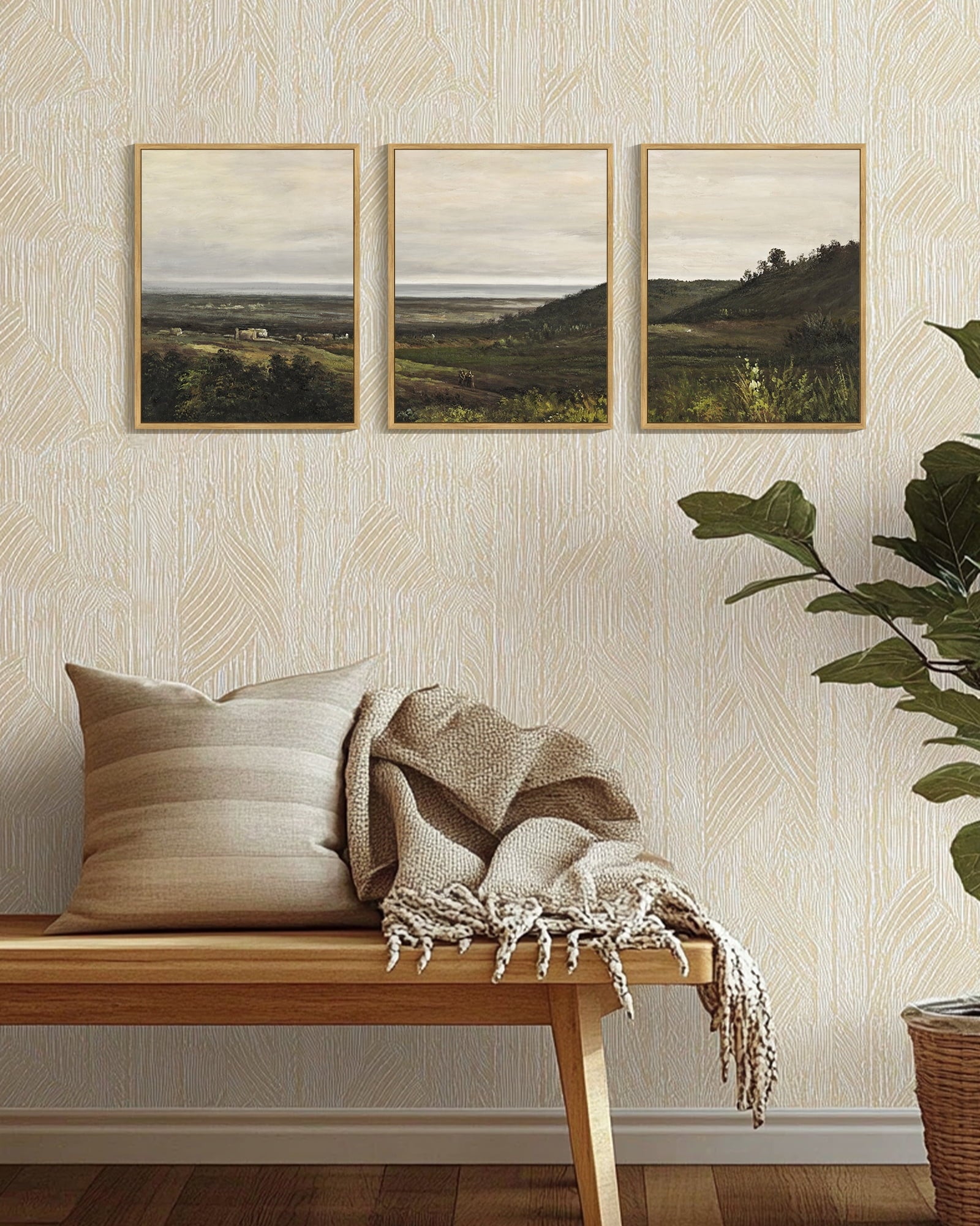 Drsoum Vintage Landscape Wall Art Wilderness Mountain Retro Classic Farmhouse Paints Rustic 11x14in3pcs Natural Framed