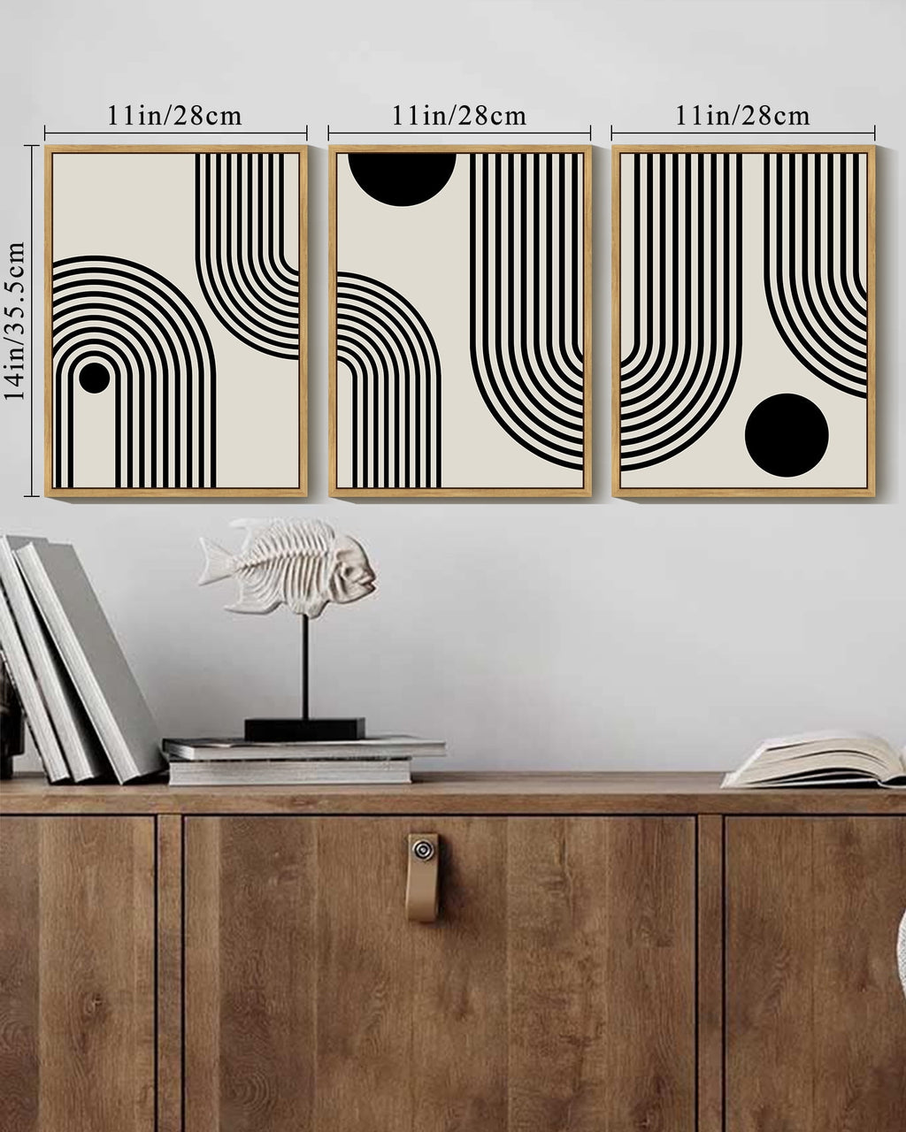 Drsoum Black Minimalism Abstract Boho Wall Art Bohemian Decor Ready To Hang 11x14in3pcs Natural Framed