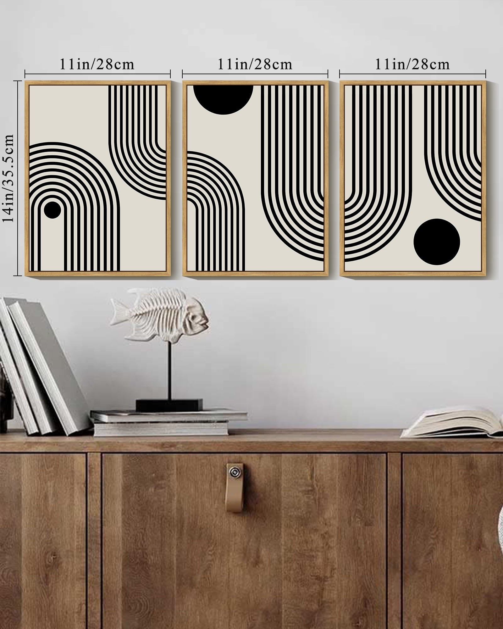 Drsoum Black Minimalism Abstract Boho Wall Art Bohemian Decor Ready To Hang 11x14in3pcs Natural Framed