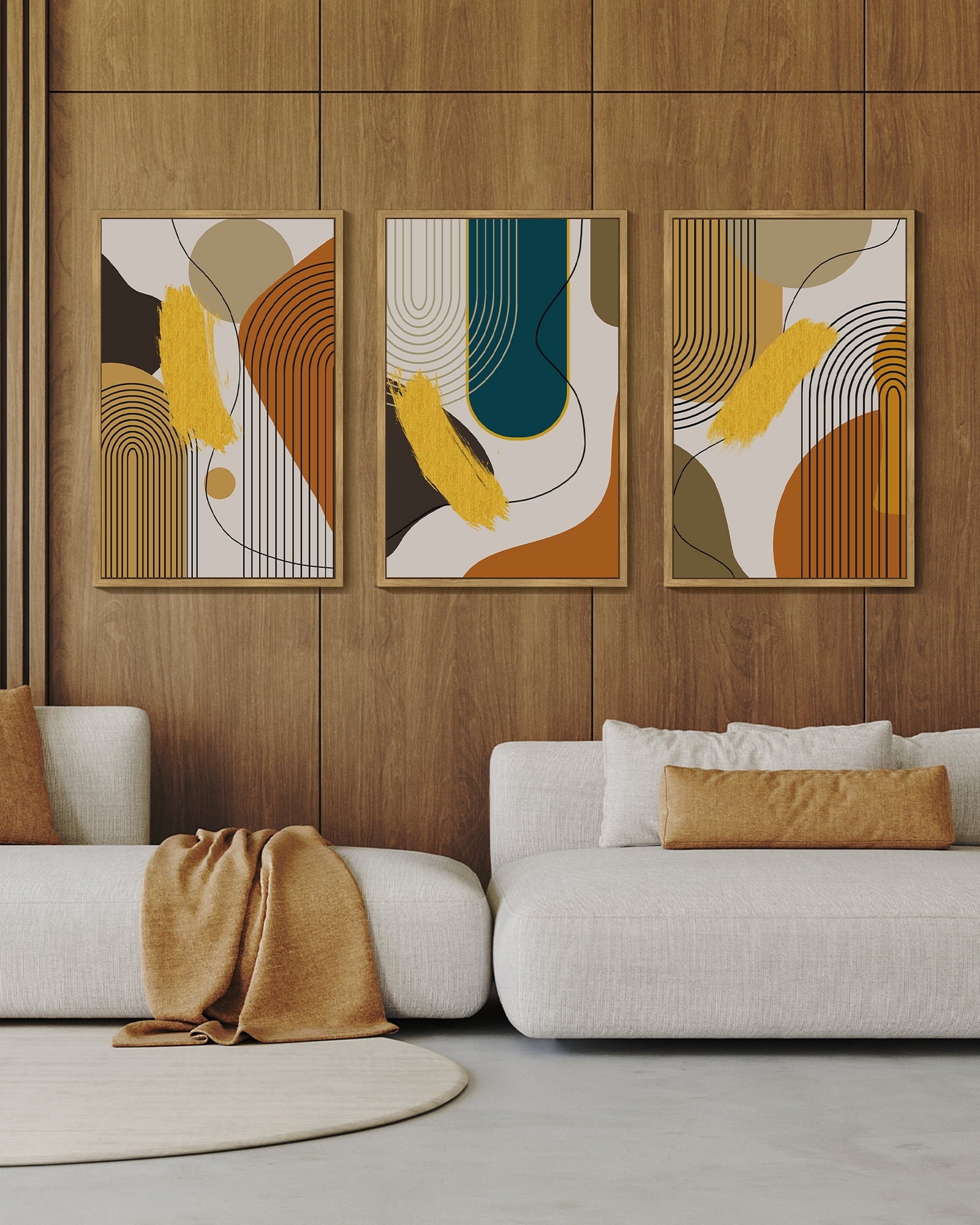 Drsoum Boho Abstract Wall Art 24x36in3pcs Large Natural Framed Modern Minimalist Luxury Gold Line Artwork Kitchen Dining Room Decor
