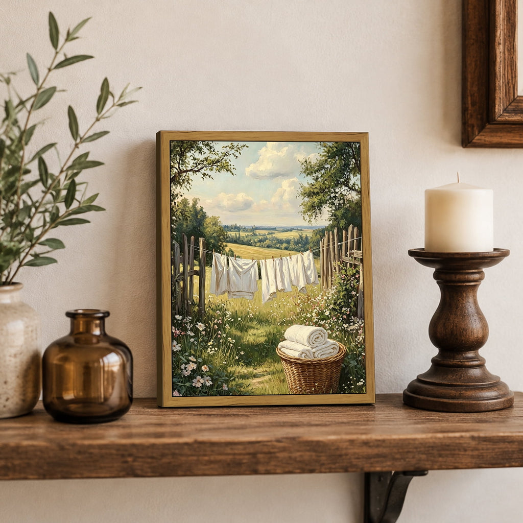 Drsoum Vintage Laundry Room Wall Art Framed Landscape Canvas Print 8x10 Inch