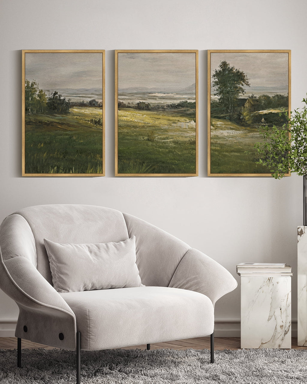 Vintage Landscape Framed Wall Art 16x24in3pcs Large The Vast Grassland Retro Classic Paints Rustic Farmhouse Living Room Bedroom Natural Framed