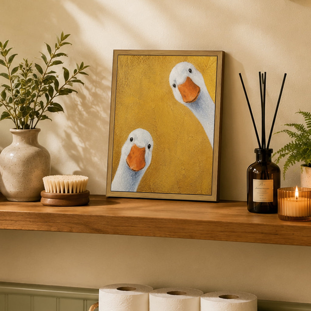 Drsoum Funny Goose Wall Art Peeking Ducks Gold Decor 8x10