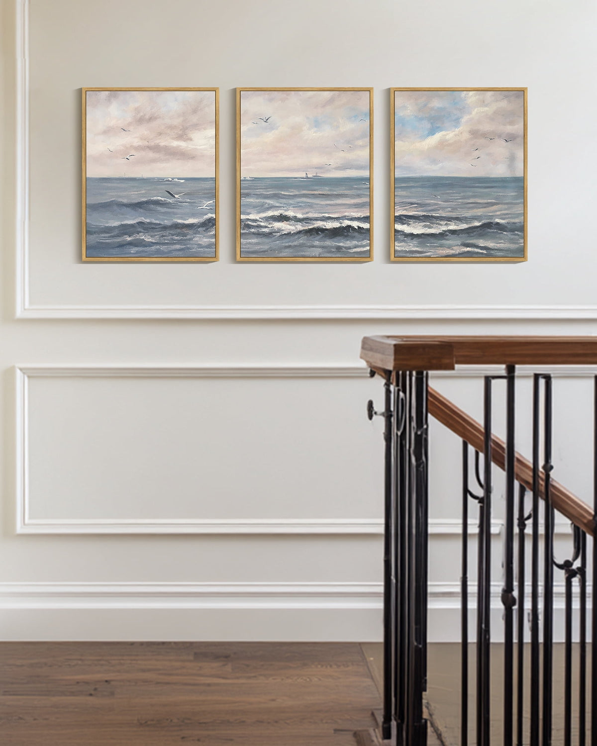 Drsoum Vintage Sea Landscape Wall Art Ocean Retro Classic Farmhouse Paints Rustic 11x14in3pcs Natural Framed