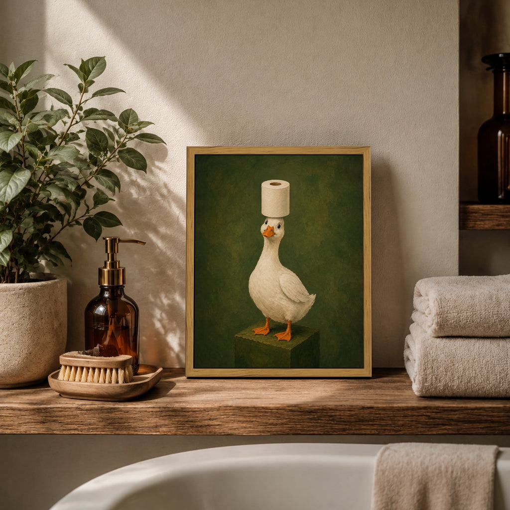 Drsoum Funny Duck Bathroom Wall Art 8x10 Framed Canvas Print Whimsical Decor
