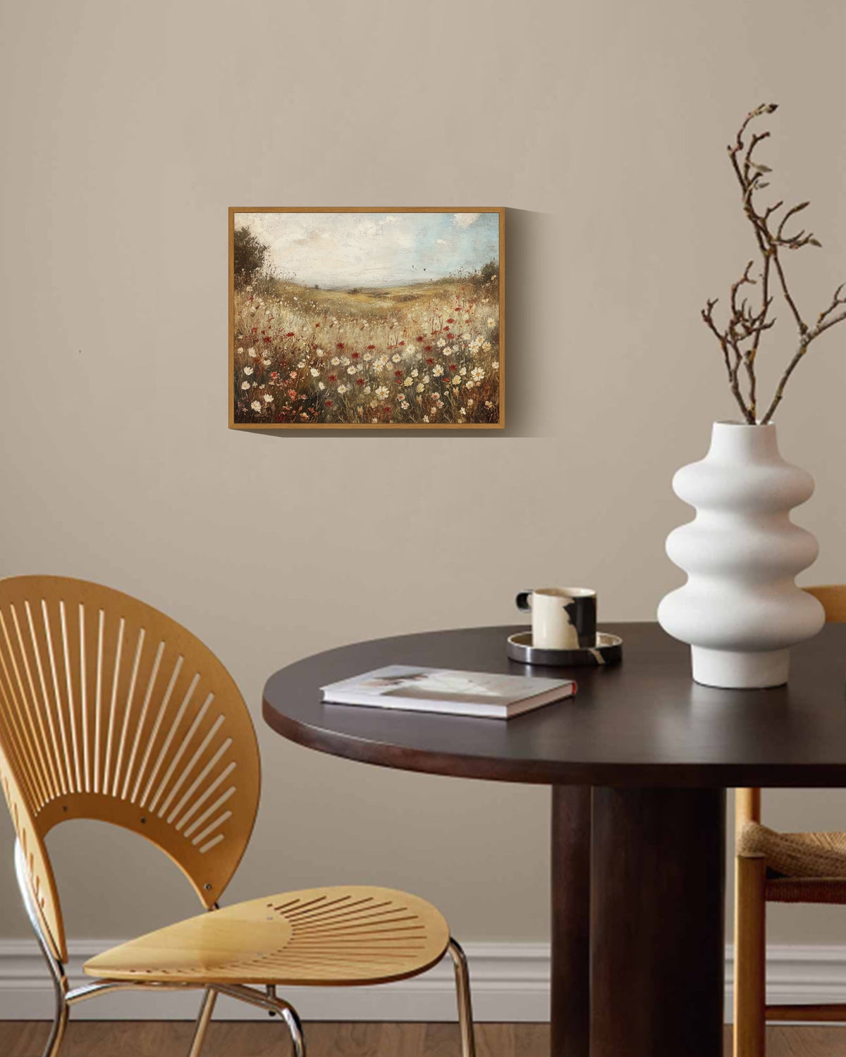 Drsoum Rustic Floral Wall Art Landscape Wall Prints Farmhouse Kitchen Bathroom Office Decor - 8x10in Nature Framed