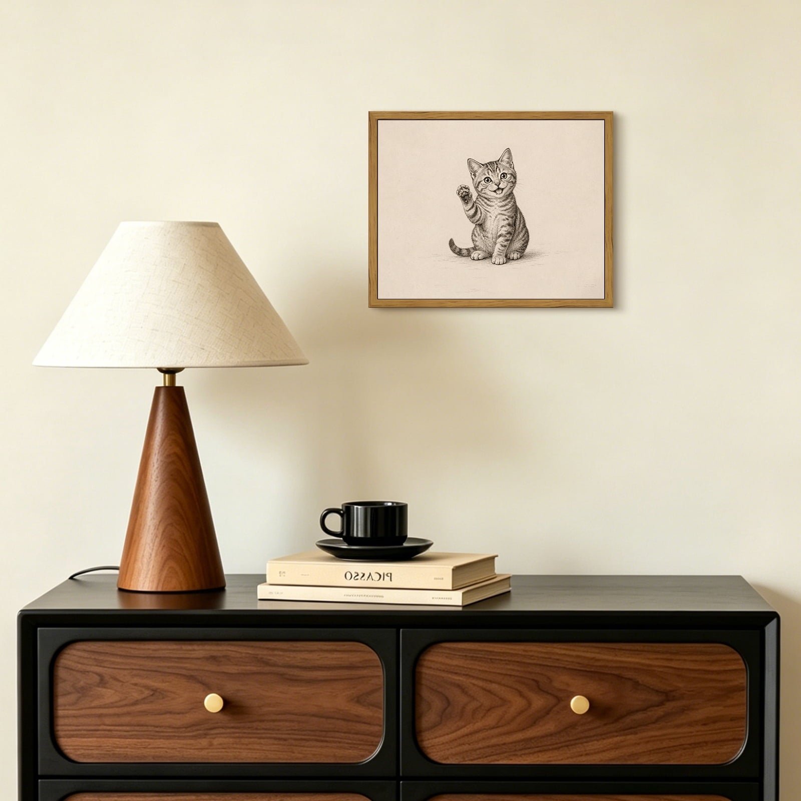 Drsoum Cute Waving Cat Sketch Animal Wall Art Decor 8x10