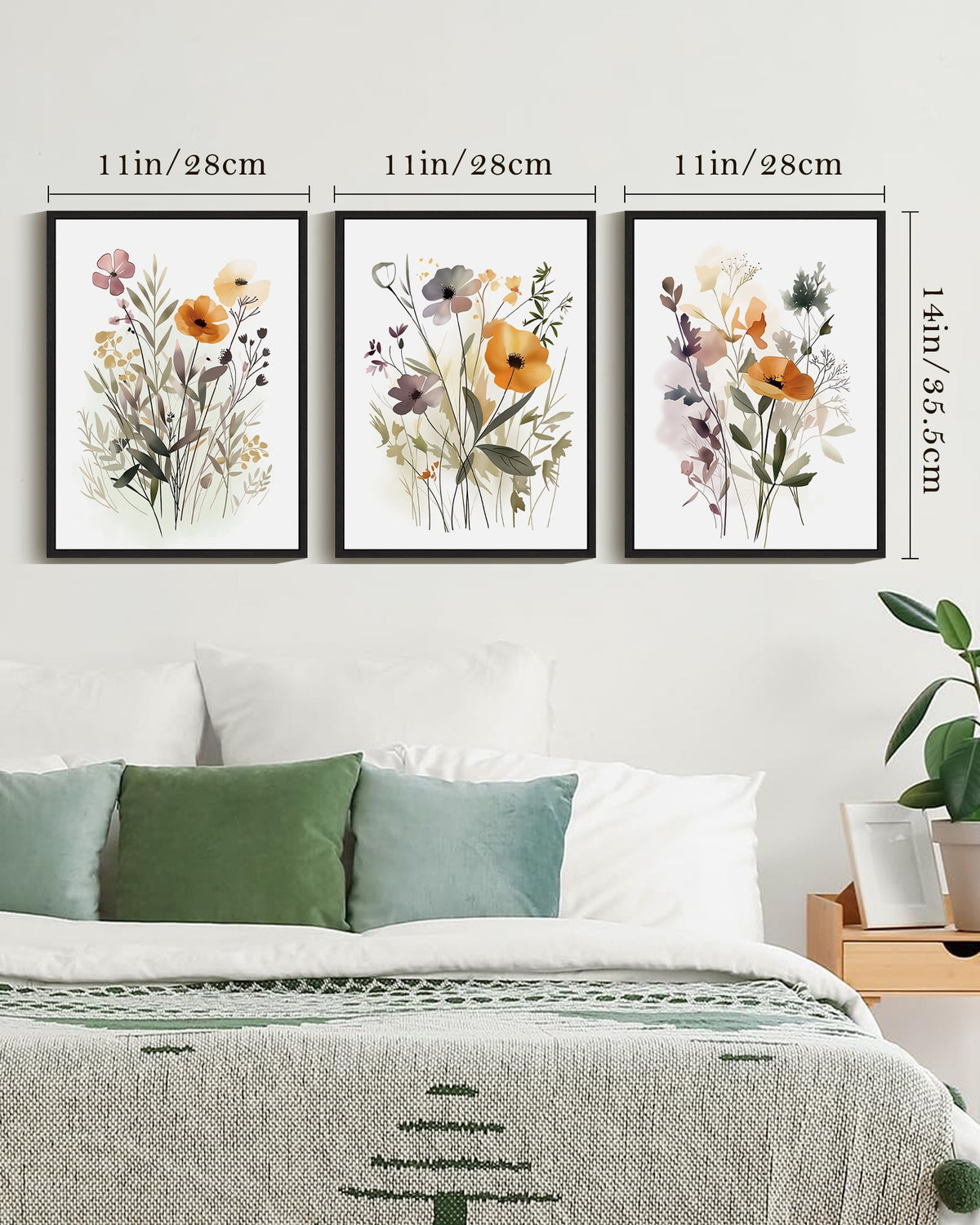 Drsoum Bohemian Flower Wall Decor for Bathroom Office Boho Leaf Artwork Ready to Hang 11x14in4pcs Black Framed