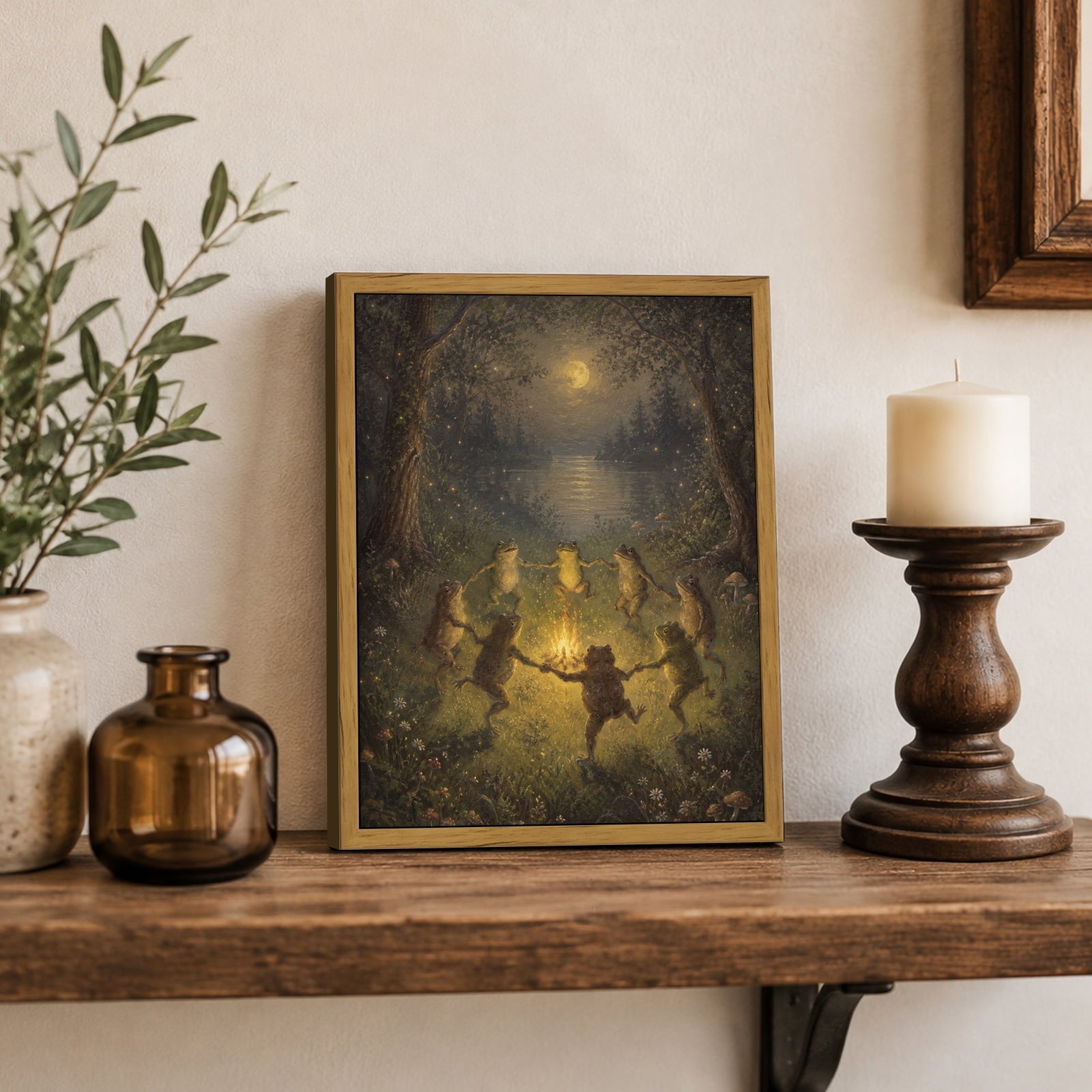 Drsoum Frog Campfire Wall Art Framed Canvas Print 8x10 Inch