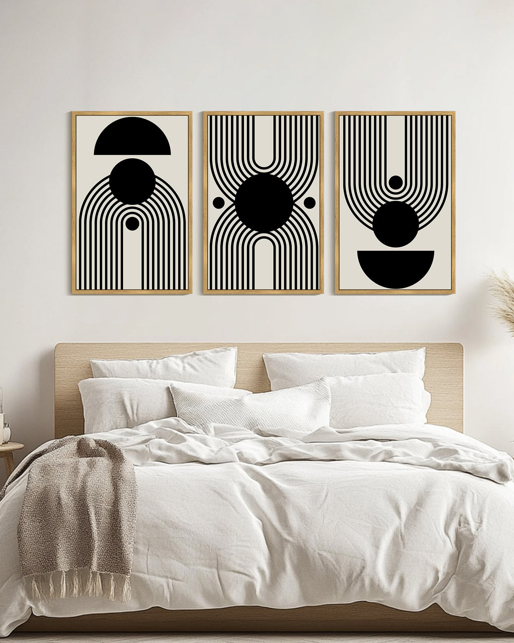 Drsoum Large 24x36in3pcs Natural Framed Black and White Abstract Wall Art Minimal Shapes Illustrations Modern Decor Ready To Hang