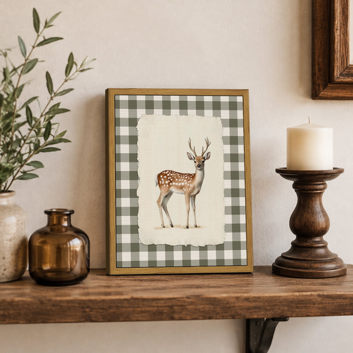 Drsoum Deer Vintage Framed Canvas Wall Art 8x10 Inch