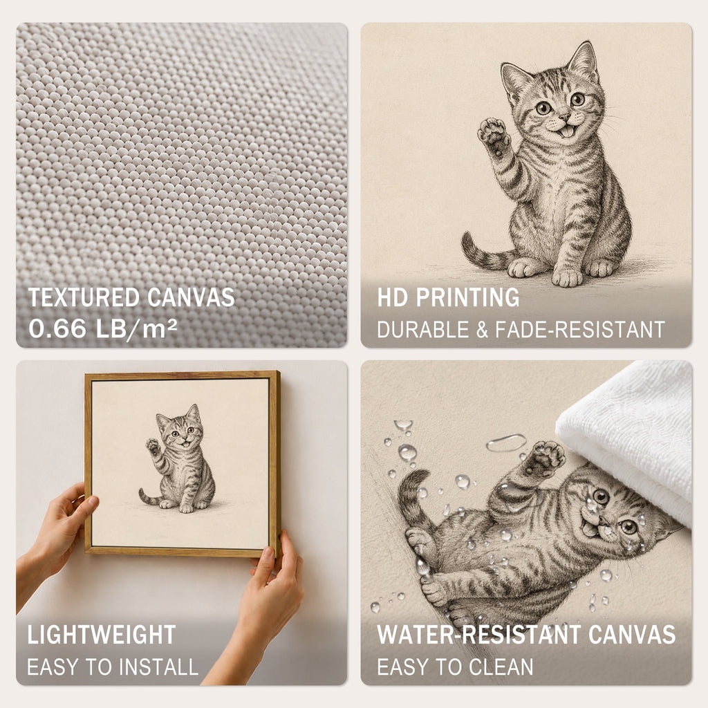 Drsoum Cute Waving Cat Sketch Animal Wall Art Decor 12x16