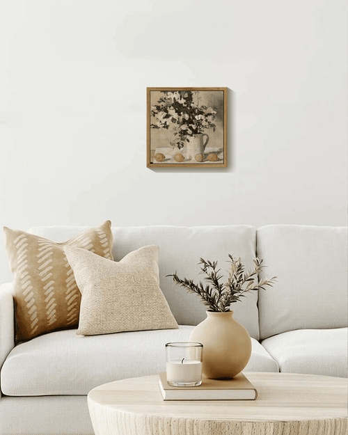 10x10in Natural Framed Flower Framed Wall Art Vintage Classic Retro Floral and Lemons Bush Wall Prints Farmhouse Kitchen Bathroom Office Decor