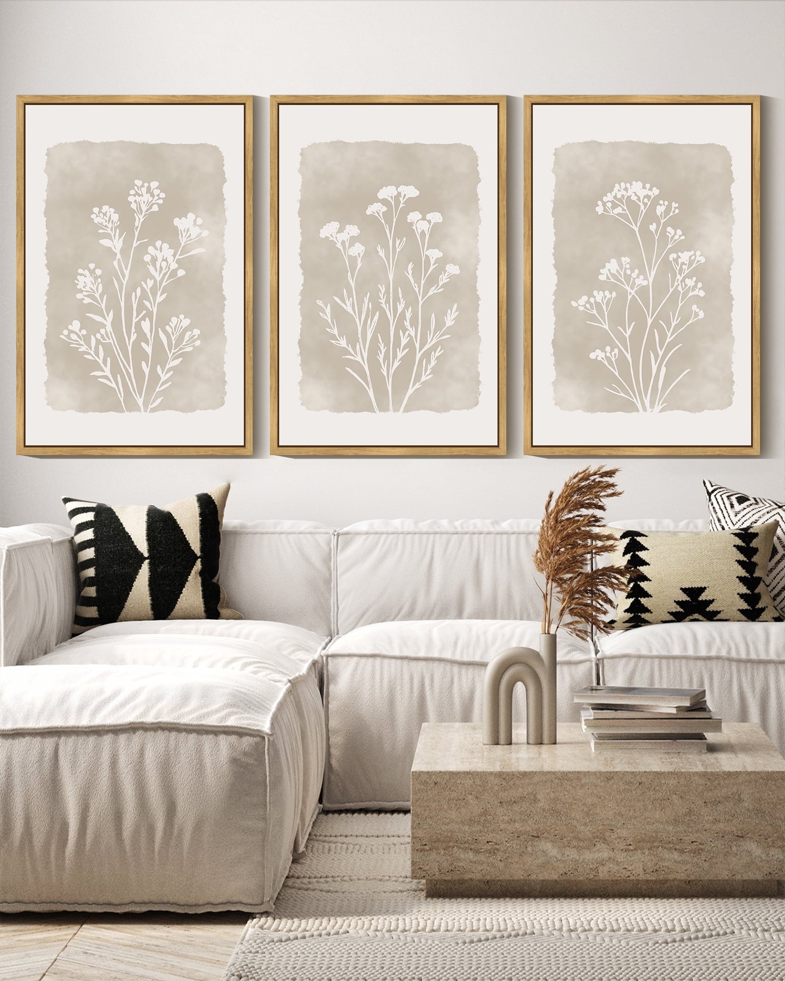 Drsoum Vintage Wall Art 16x24in3pcs Natural Framed Flower Decor Print Modern Rustic Farmhouse Home Office