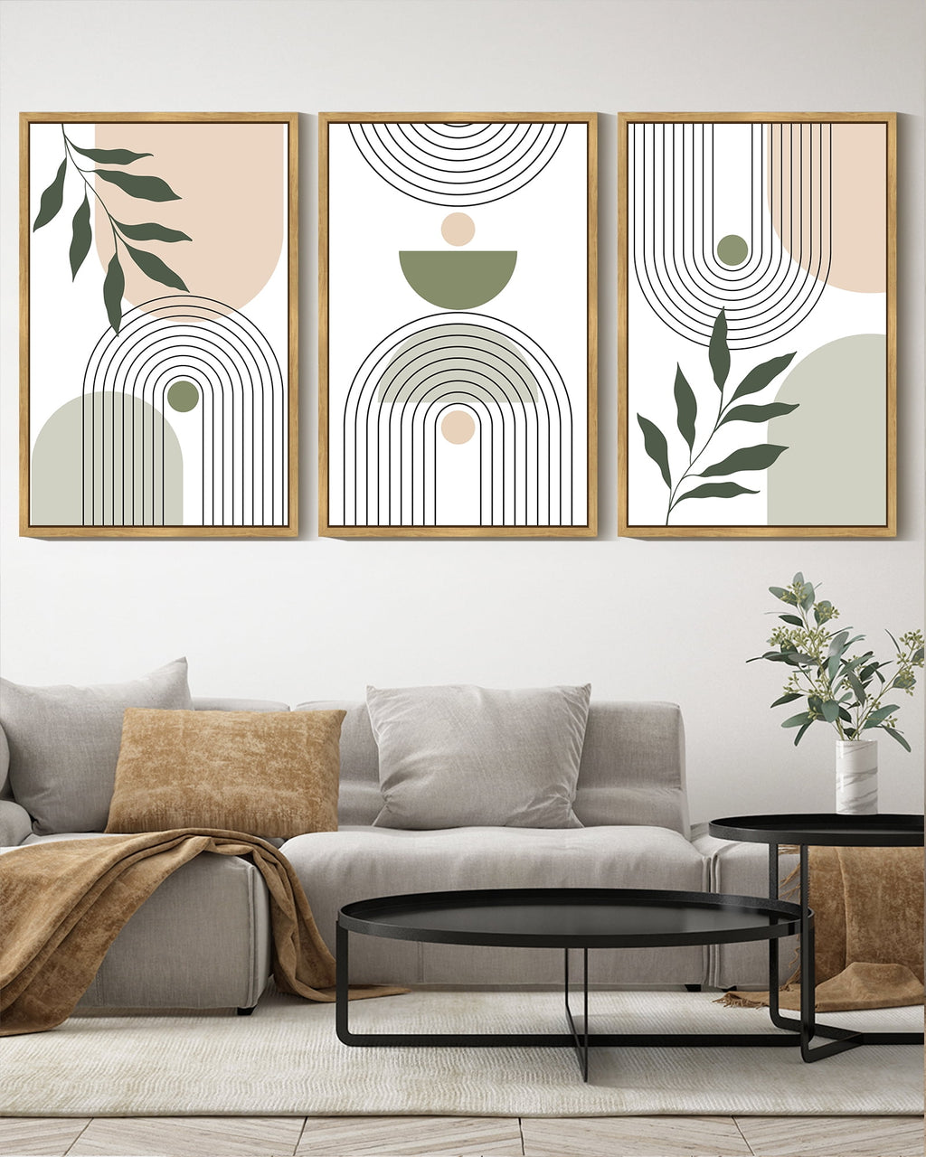 Drsoum Plant Wall Art 16x24in3pcs Natural Framed Green Botanical Abstract Decor for Office Bathroom