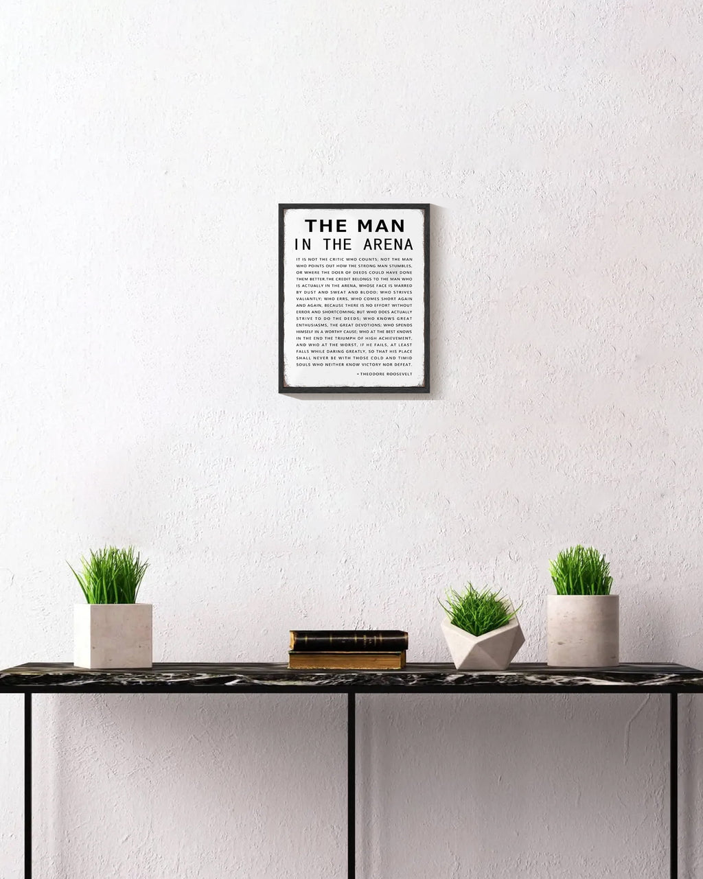 8x10in Black Framed Inspirational Wall Decor the Man in the Arena Motivational Quote Sayings Office Home Decor Prints Art Encouraging Positive Posters