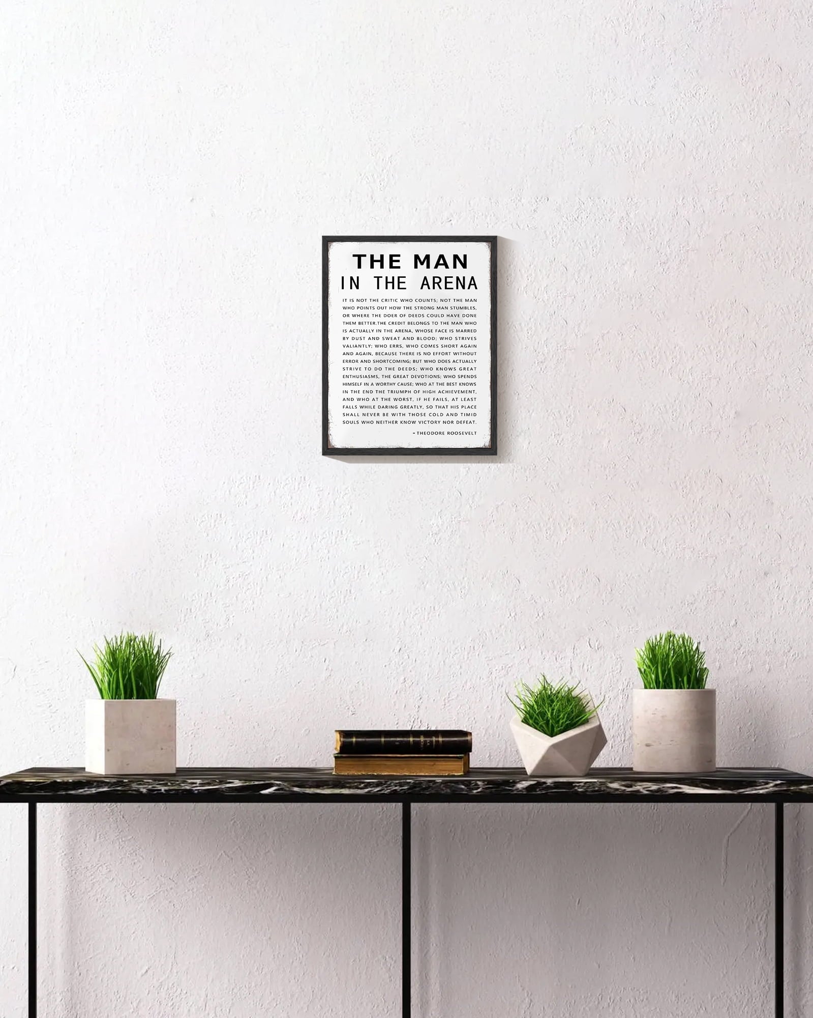 8x10in Black Framed Inspirational Wall Decor the Man in the Arena Motivational Quote Sayings Office Home Decor Prints Art Encouraging Positive Posters