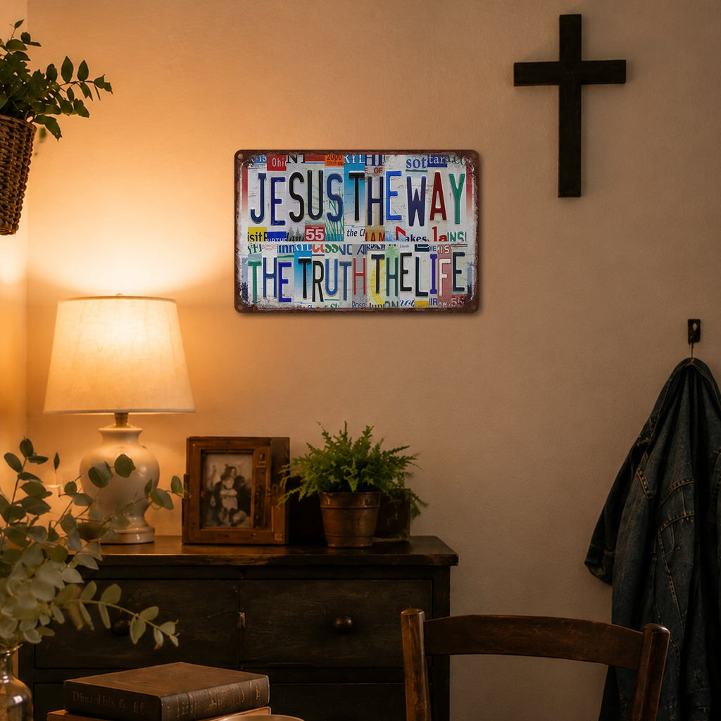 Drsoum JESUS THE WAY THE TRUTH THE LIFE Vintage Metal Sign Christian Wall Art 8x12 Inch